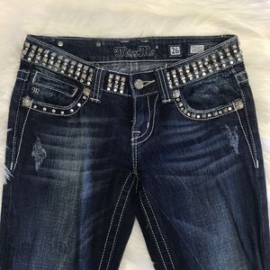 Miss Me Straight Leg Stretch Faux Stud Belt 26